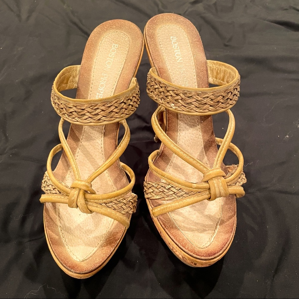 Boston Proper Tan High Heel Slide Sandals, size 8,